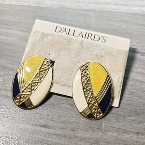 D'Allaird's Vintage Oval Earrings with Yellow and Blue Accents